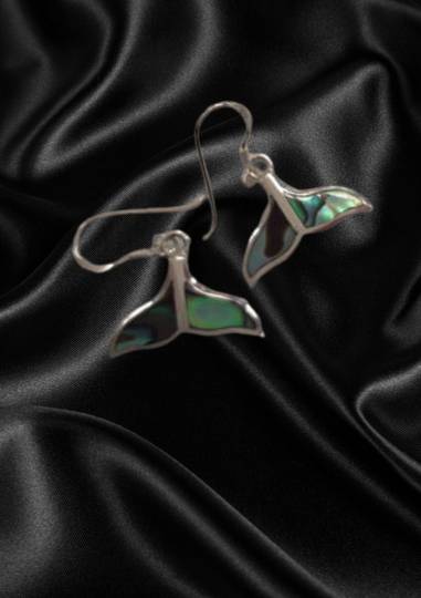 Silver Whale Tail Paua Inlay Earrings